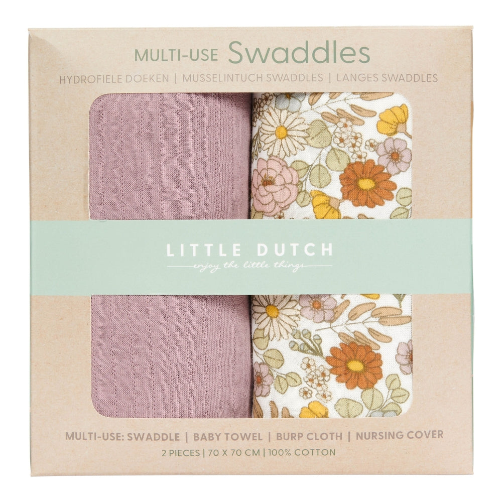 Little Dutch Otulacze dla niemowląt Vintage Little Flowers Pure Mauve  70 x 70 cm 2 szt