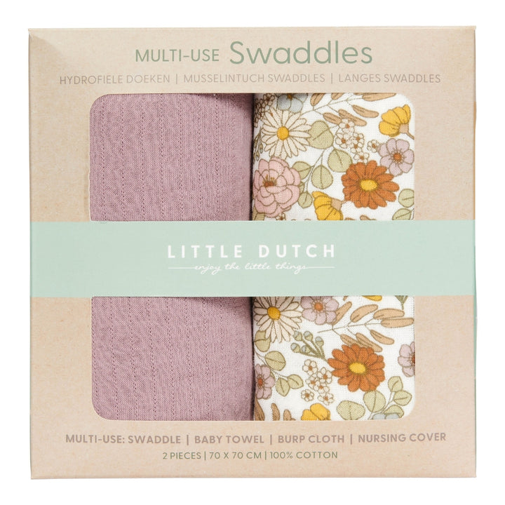 Little Dutch Otulacze dla niemowląt Vintage Little Flowers Pure Mauve  70 x 70 cm 2 szt