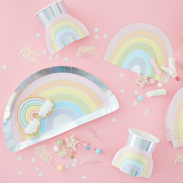 Gingerray Talerzyki papierowe Pastel and Iridescent Paper Rainbow Plates