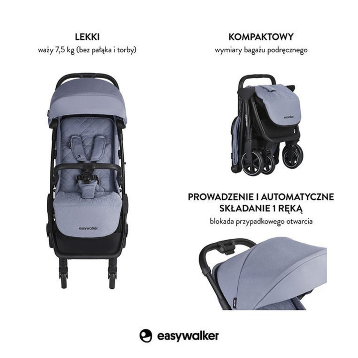 Easywalker wózek spacerowy samoskładający się z torbą transportową Steel Grey