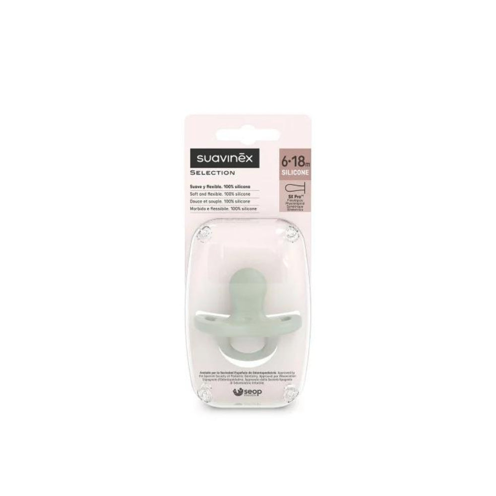 Suavinex Silikonowy Fizjologiczny Smoczek dla niemowlaka SX Pro Colour Essence Zielonym 6-18m