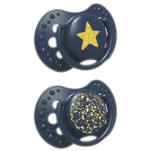 LOVI Smoczek silikonowy dynamiczny 0-3m 2 szt Stardust blue - 4kidspoint.pl