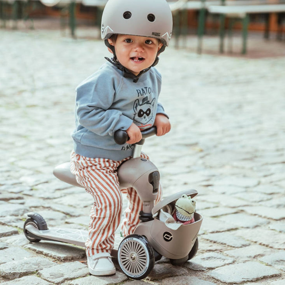 Scootandride Jeździk i hulajnoga dla dzieci z zamykanym schowkiem 1-5 lat Brown Lines