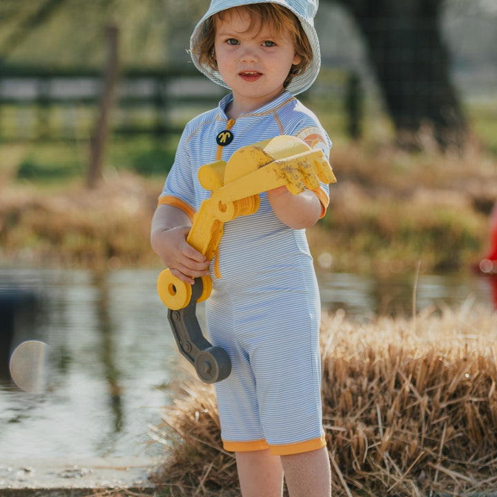 Ducksday Jednoczęściowy strój kąpielowy dla dziecka + bucket hat True Blue rozmiar 98