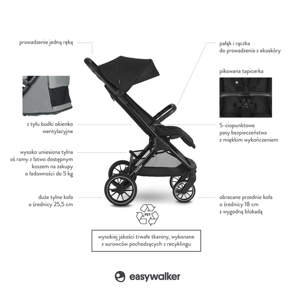 Easywalker wózek spacerowy samoskładający się z Kołami XL Shadow Black