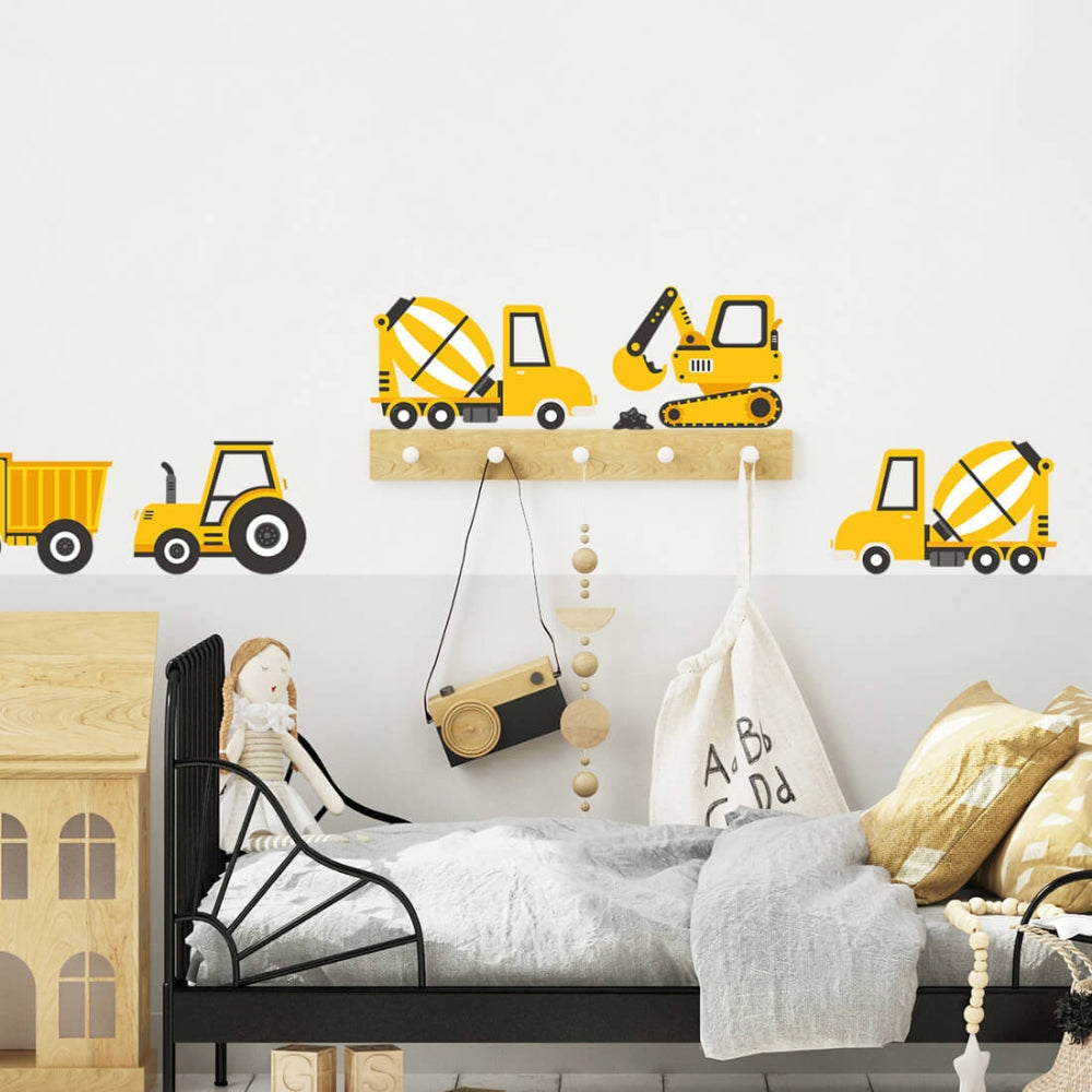 PASTELOVELOVE naklejki na ścianę dla dzieci pojazdy budowlane żółte