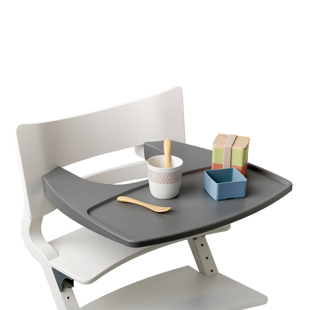 LEANDER Krzesełko do karmienia CLASSIC szare + barierka, tacka, poduszka Dusty Blue