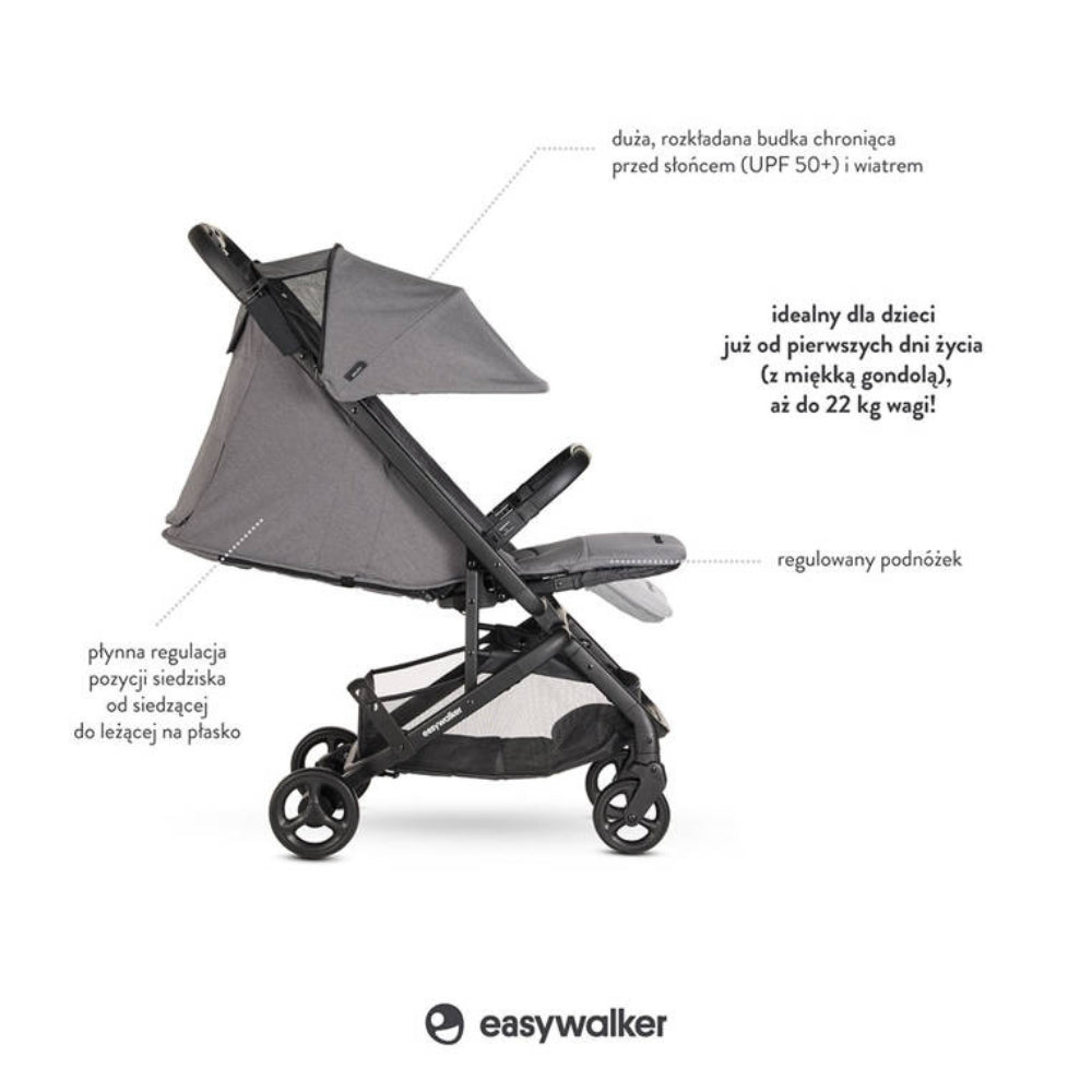 Easywalker wózek spacerowy z torbą transportową marble grey
