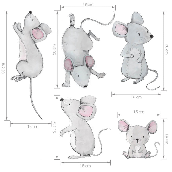 PASTELOVELOVE naklejki na ścianę dla dzieci myszki