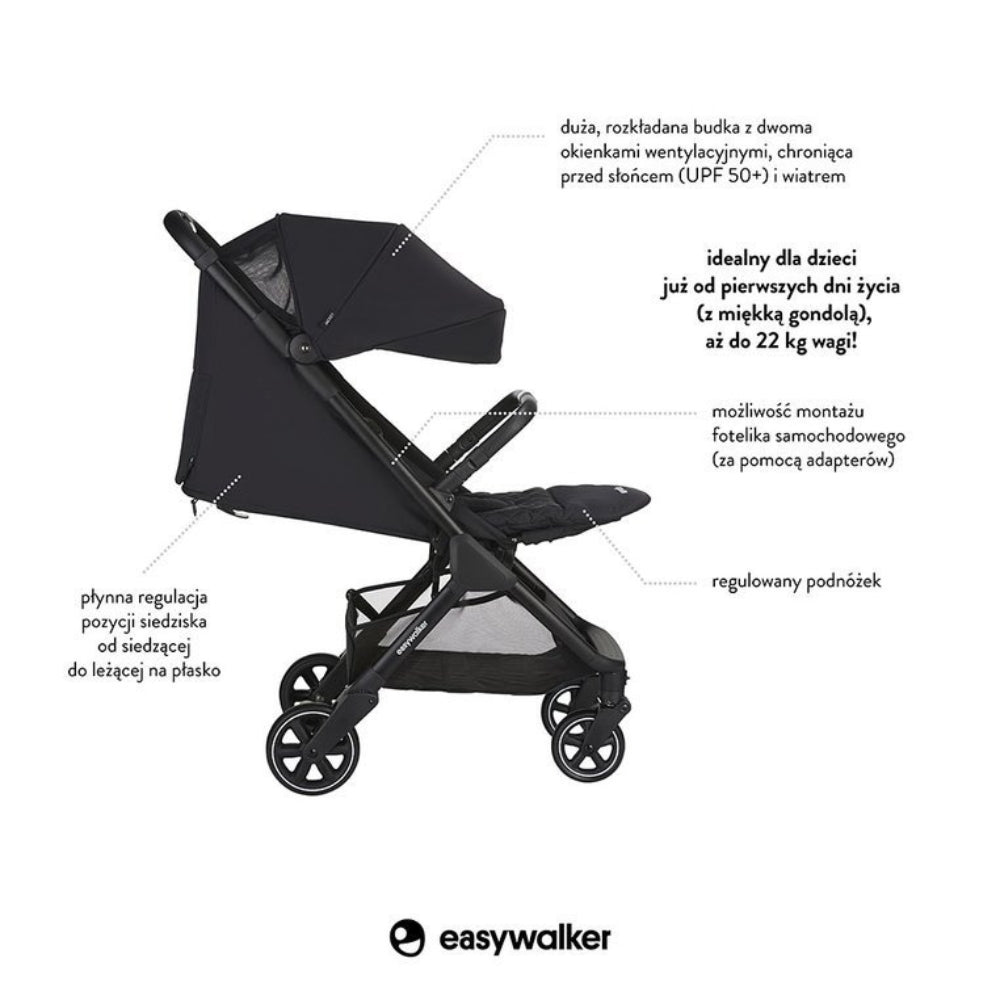 Easywalker wózek spacerowy samoskładający się z torbą transportową Shadow Black