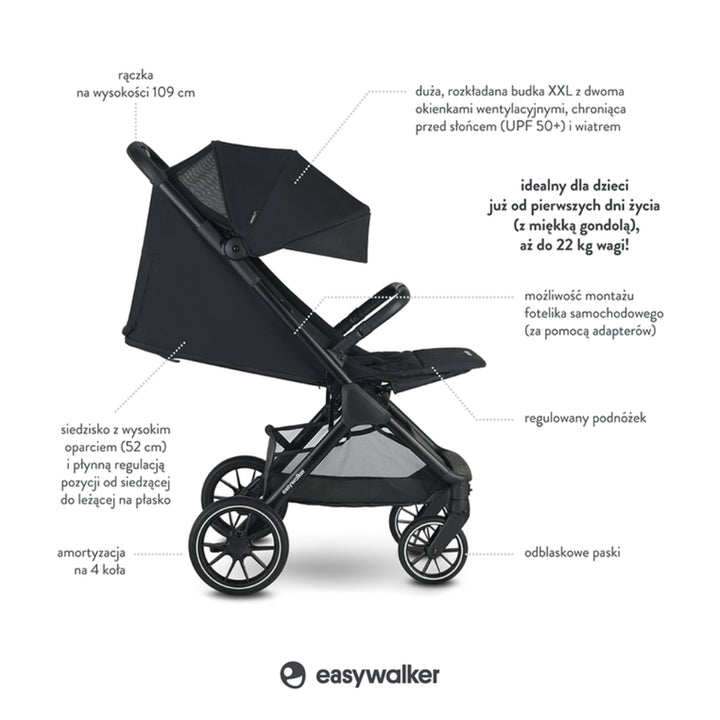 Easywalker wózek spacerowy samoskładający się z Kołami XL Shadow Black