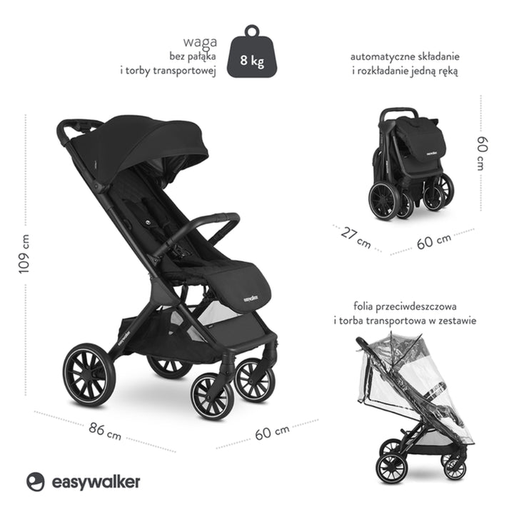 Easywalker wózek spacerowy samoskładający się z Kołami XL Shadow Black