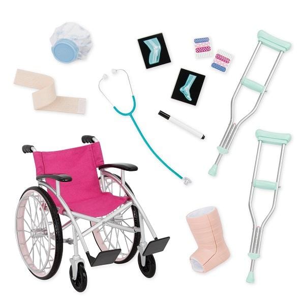 Our Generation Zestaw z wózkiem inwalidzkim, kulami i akcesoriami - Heals on Wheels - 4kidspoint.pl
