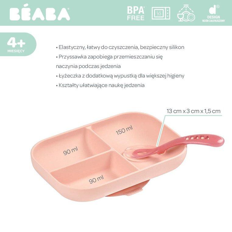Beaba Zestaw obiadowy dla dzieci z silikonu Pink