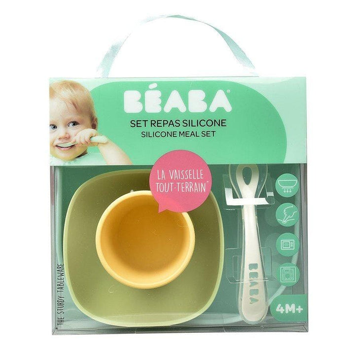 Beaba Zestaw obiadowy dla dzieci z silikonu z przyssawką yellow