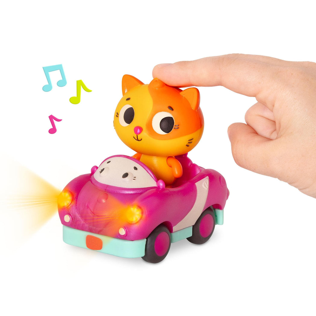 B.Toys seria Land of B. Miękkie autko sensoryczne wyścigówka z kotkiem