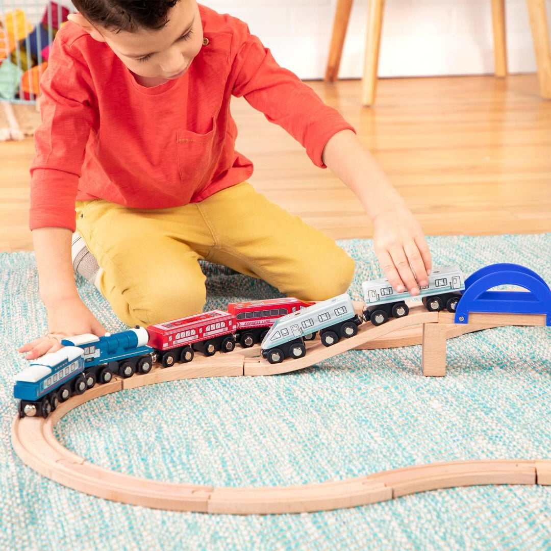 B.Toys drewniany pociąg wagon i lokomotywa turkusowy
