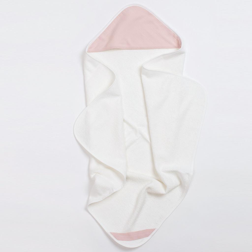 Bim Bla Bambusowy ręcznik z muślinowym kapturkiem różowy