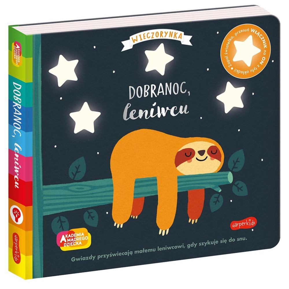 Wydawnictwo Harperkids Książka dla dzieci ze światełkami Dobranoc leniwcu