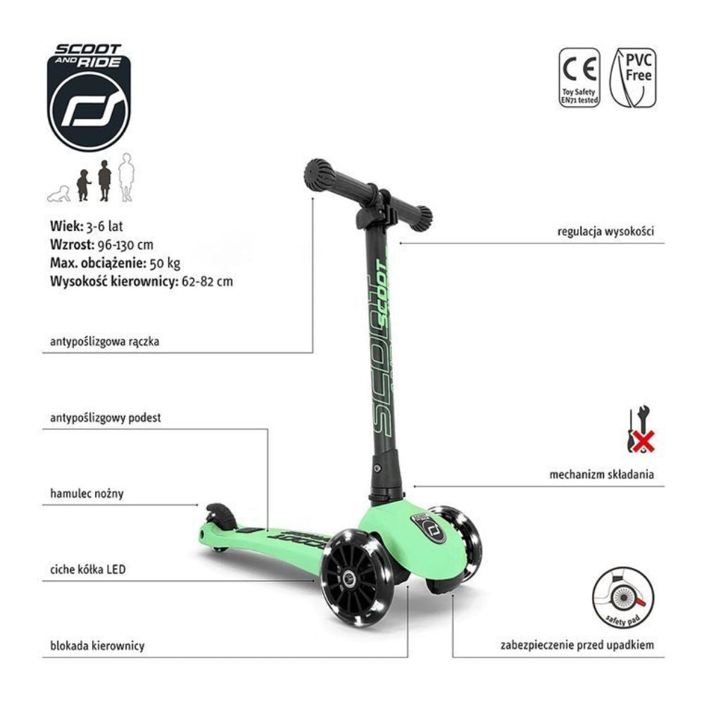 Scootandride Hulajnoga dla dzieci Highwaykick 3 LED 3+ Kiwi