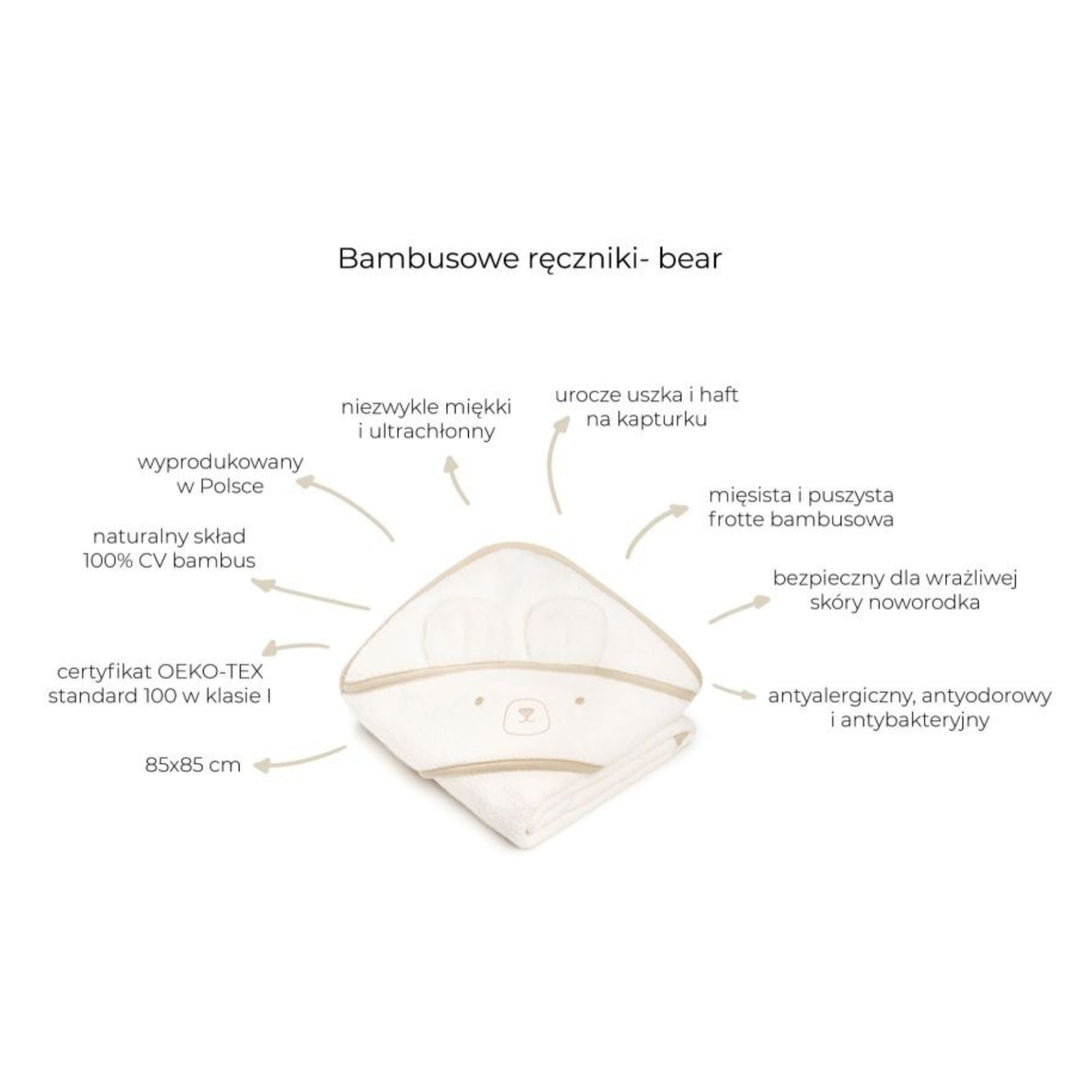 Memi Bambusowy ręcznik dla niemowlaka Beige Bear
