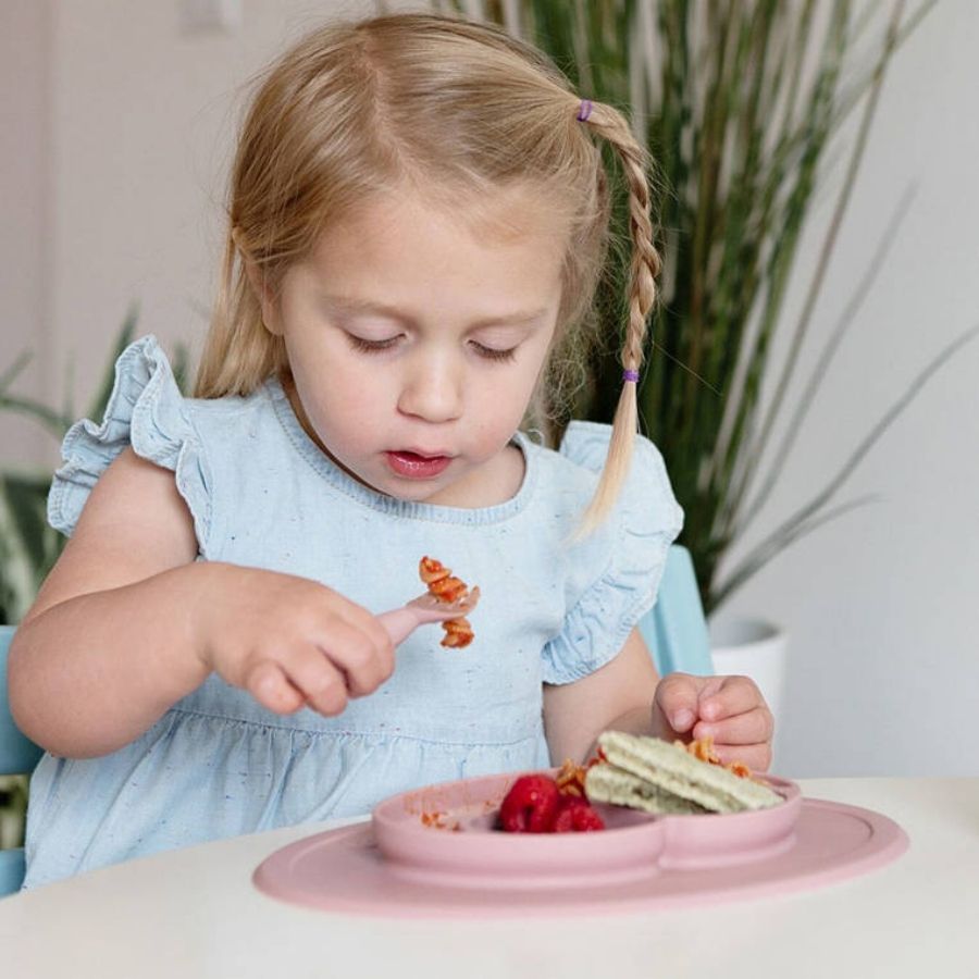 EZPZ Silikonowy zestaw obiadowy dla dziecka talerzyk i sztućce pastelowy róż