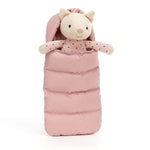 Jellycat Kot 23cm w śpiworku różowym