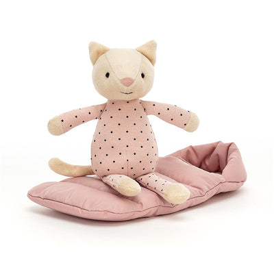 Jellycat Kot 23cm w śpiworku różowym