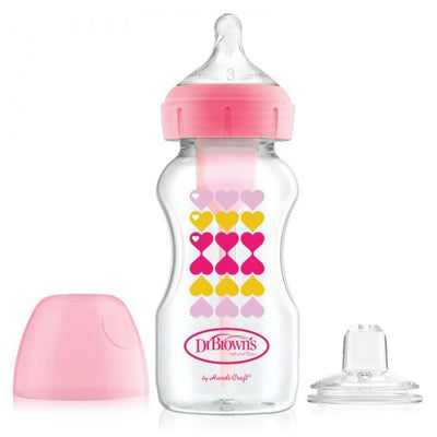 Dr Brown's Butelka do karmienia 270ml szeroka ze smoczkiem 6 m+ niekapek różowa - 4kidspoint.pl