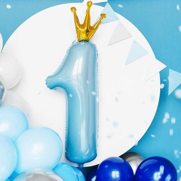 Party Deco  Balon urodzinowy foliowy Cyfra ''1" 30x90cm błękit - 4kidspoint.pl