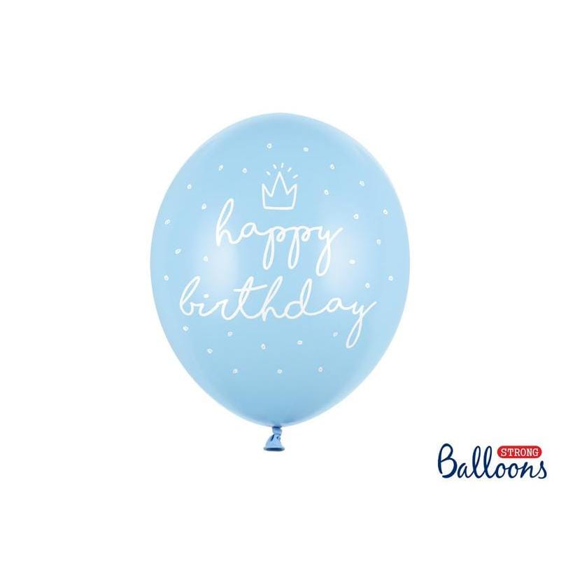 Party Deco Balony 30cm happy birthday Pastel Baby Blue 6 szt. - 4kidspoint.pl