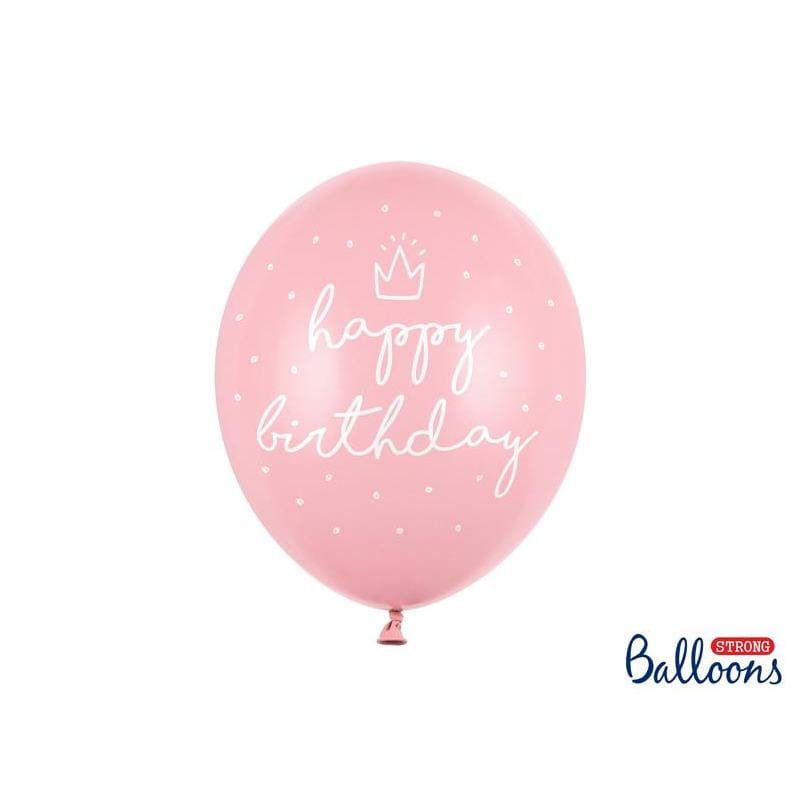 Party Deco Balony 30cm happy birthday Pastel Baby Pink 6 szt. - 4kidspoint.pl