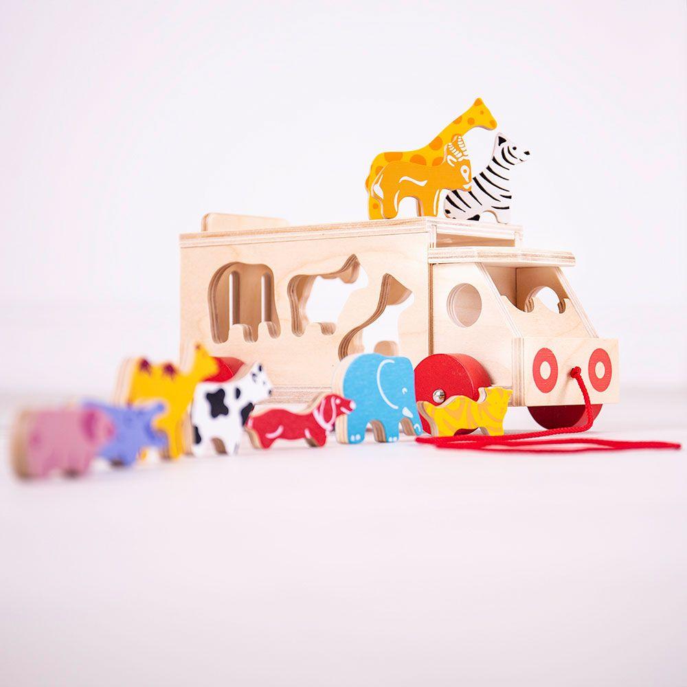 Bigjigs Toys Drewniany sorter dla dziecka Ciężarówka ze zwierzętami 18m+ - 4kidspoint.pl