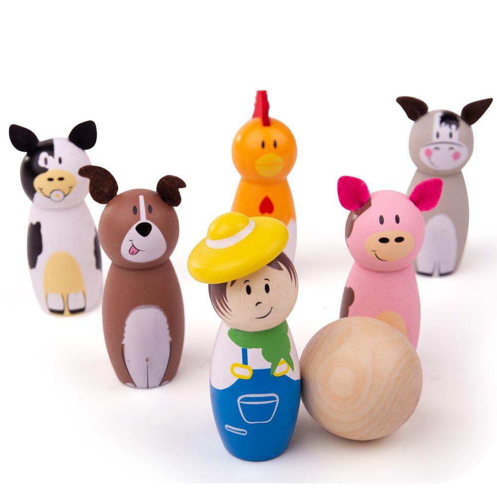 Bigjigs Toys Kręgle dla dziecka drewniane 2+ Farma - 4kidspoint.pl