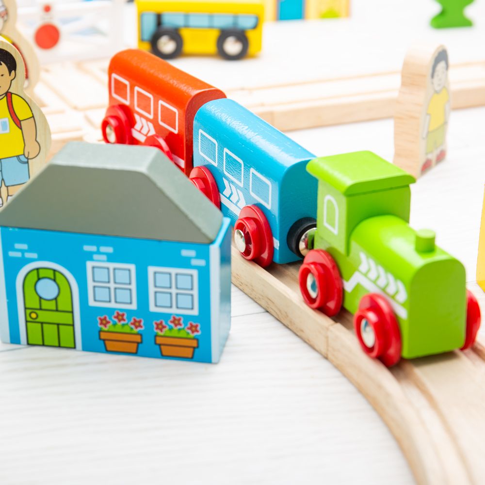 Bigjigs Toys Drewniana kolejka dla dzieci Miasto i wieś