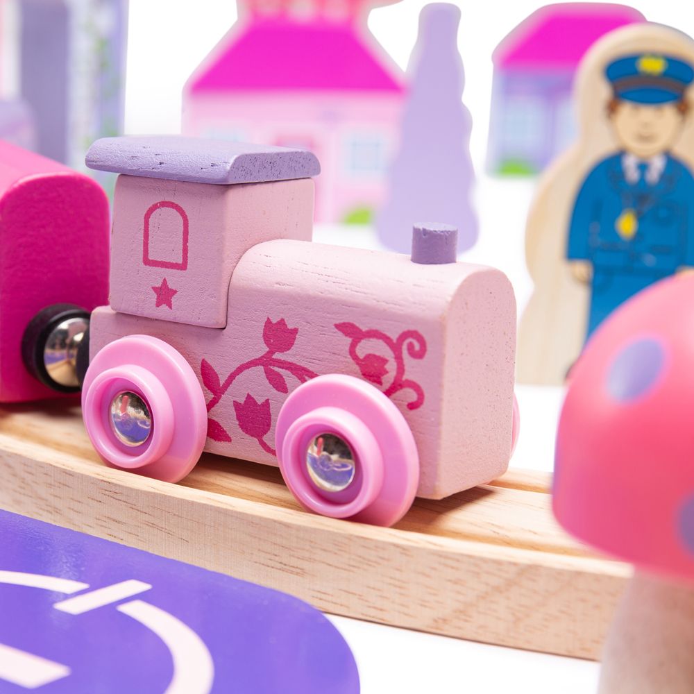 Bigjigs Toys Kolejka dla dzieci różowe miasteczko - 4kidspoint.pl