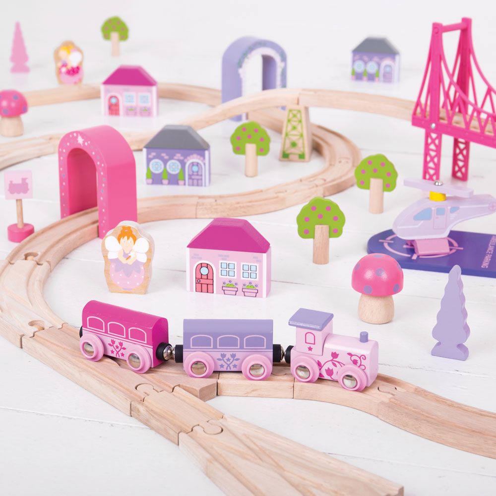 Bigjigs Toys Kolejka dla dzieci różowe miasteczko - 4kidspoint.pl