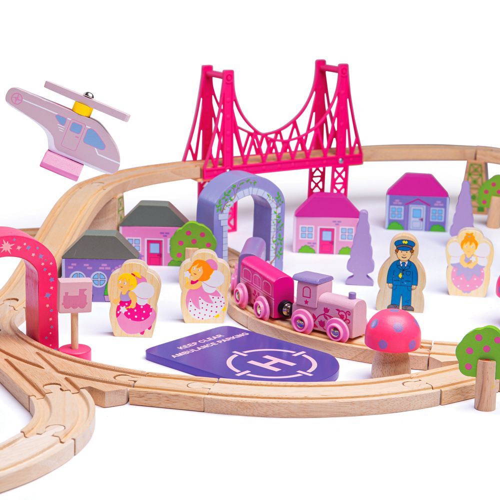 Bigjigs Toys Kolejka dla dzieci różowe miasteczko - 4kidspoint.pl