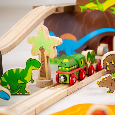 Bigjigs Toys Kolejka Drewniana Dinozaury 49 el. - 4kidspoint.pl
