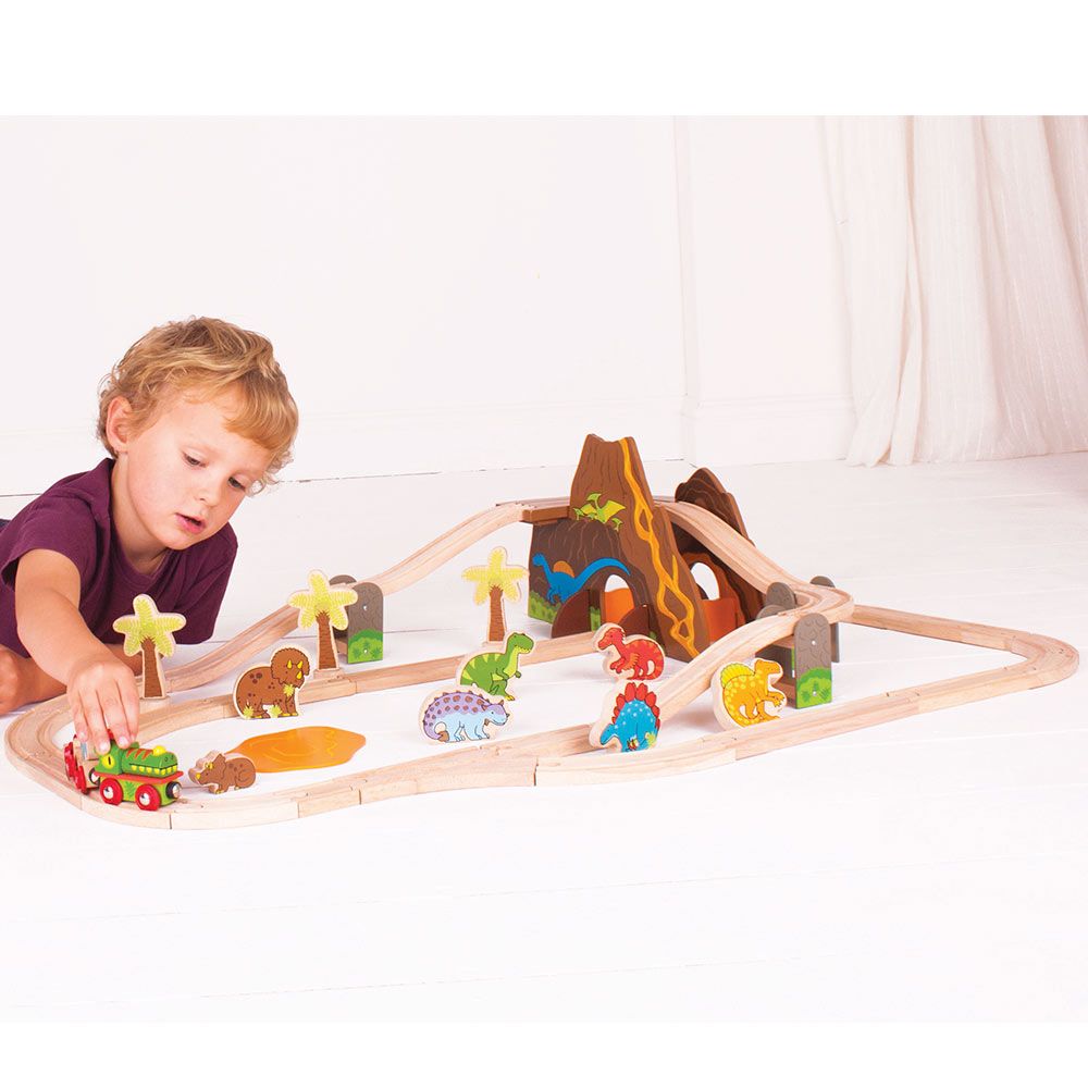 Bigjigs Toys Kolejka Drewniana Dinozaury 49 el. - 4kidspoint.pl