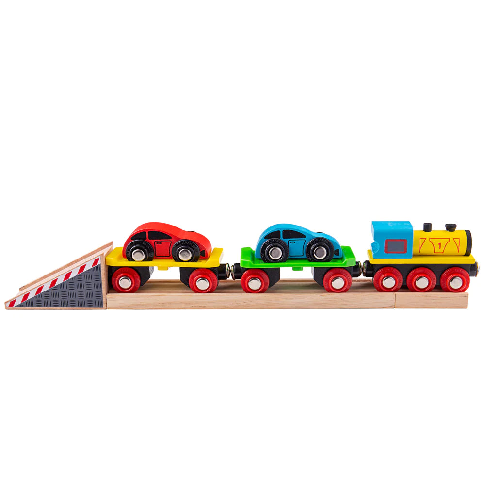 Bigjigs toys Pociąg do przewozu aut kolejka drewniana