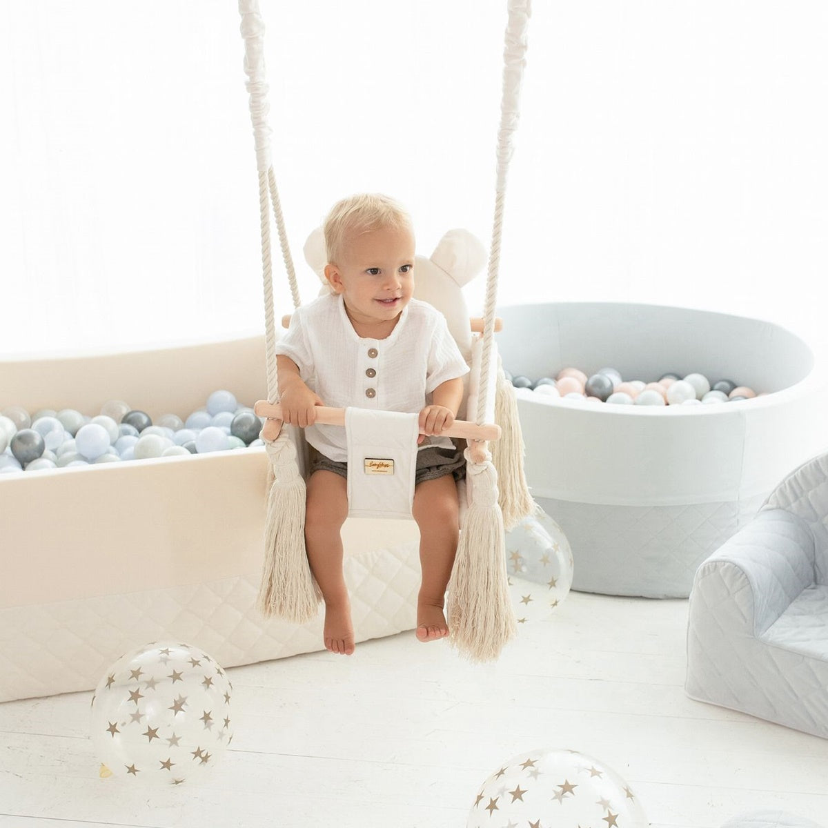 Baby Steps Huśtawka Velvet Swing Beige mocowanie do sufitu