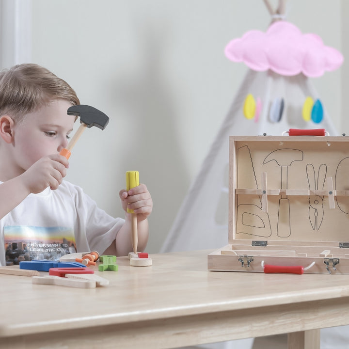 Viga Toys Drewniany Skrzynia z narzędziami dla dzieci Zestaw Małego Majsterkowicza