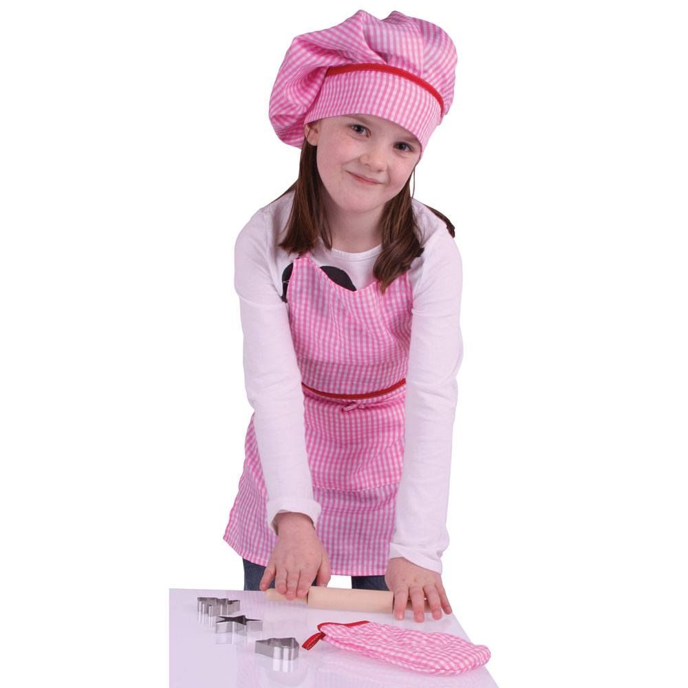 Bigjigs Toys Różowy fartuch kuchenny dla dziecka + akcesoria