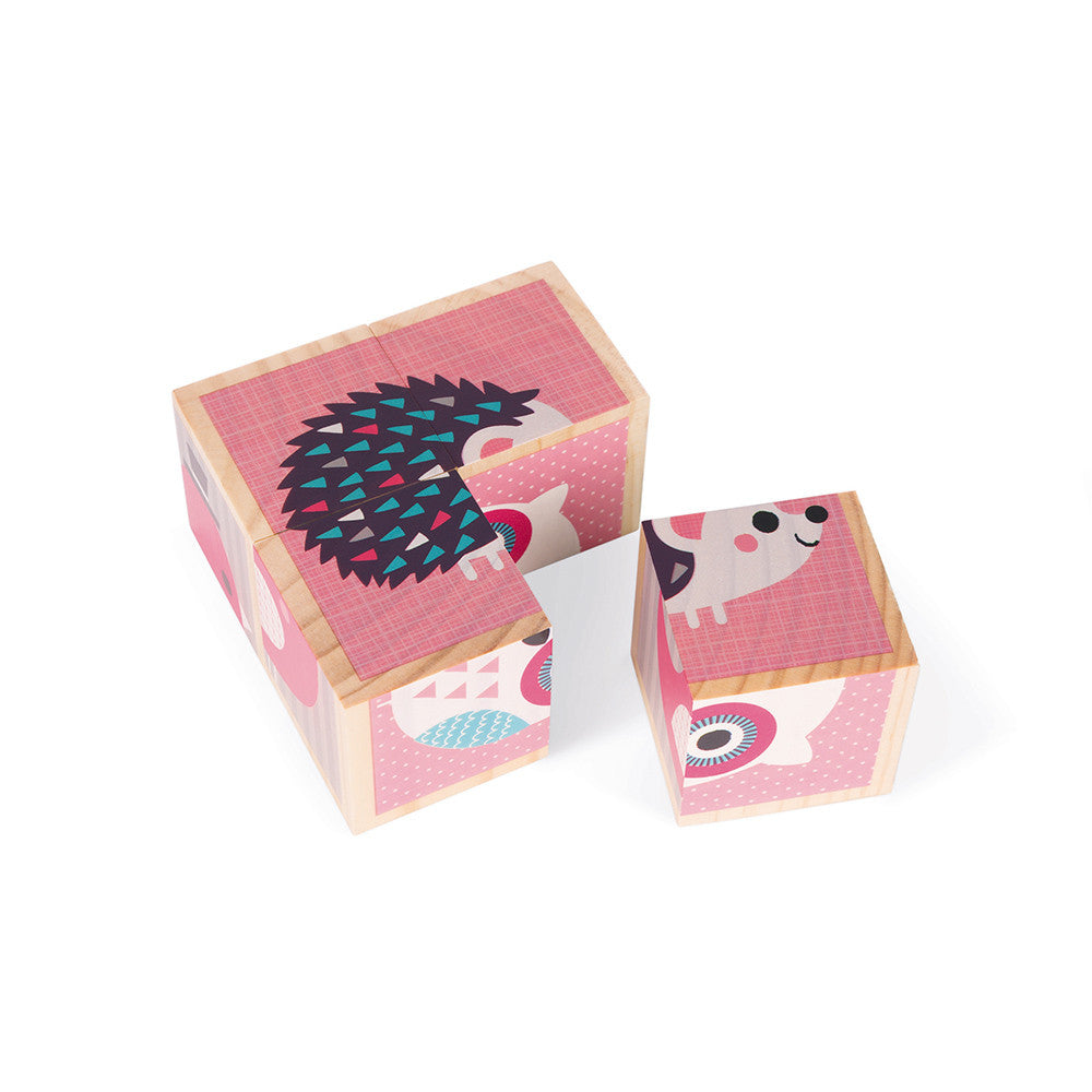 Janod Klocki drewniane Puzzle 6w1 Zwierzątka