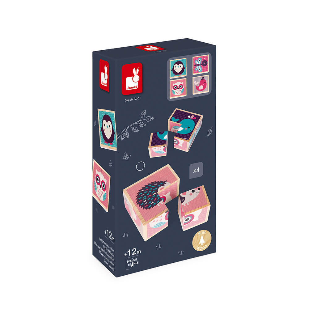 Janod Klocki drewniane Puzzle 6w1 Zwierzątka