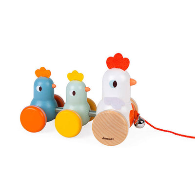 Janod Drewniana kurka z kurczętami do ciągnięcia 18 m+ - 4kidspoint.pl