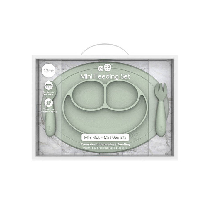 EZPZ Silikonowy zestaw obiadowy dla dziecka talerzyk i sztućce pastelowa zieleń
