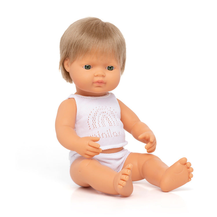 Miniland Lalka dla dziecka chłopiec Europejczyk Ciemny Blond 38cm
