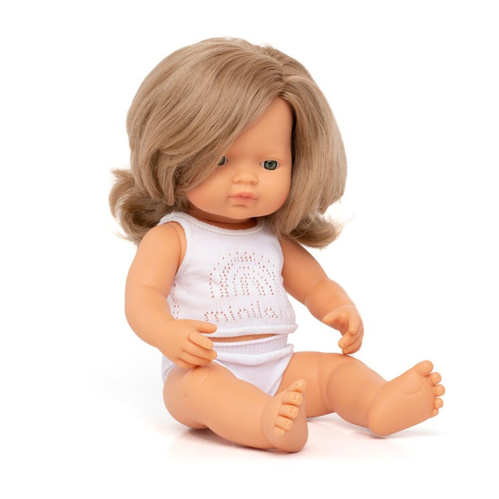Miniland Lalka dla dziecka dziewczynka Europejka Ciemny Blond 38 cm